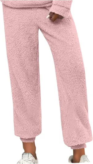Womens Plush Fuzzy Pajama Pants Winter Thermal Cinch Bottoms Lounge Pj Pants Cozy Fleece Soft Home Sleepwear Trousers