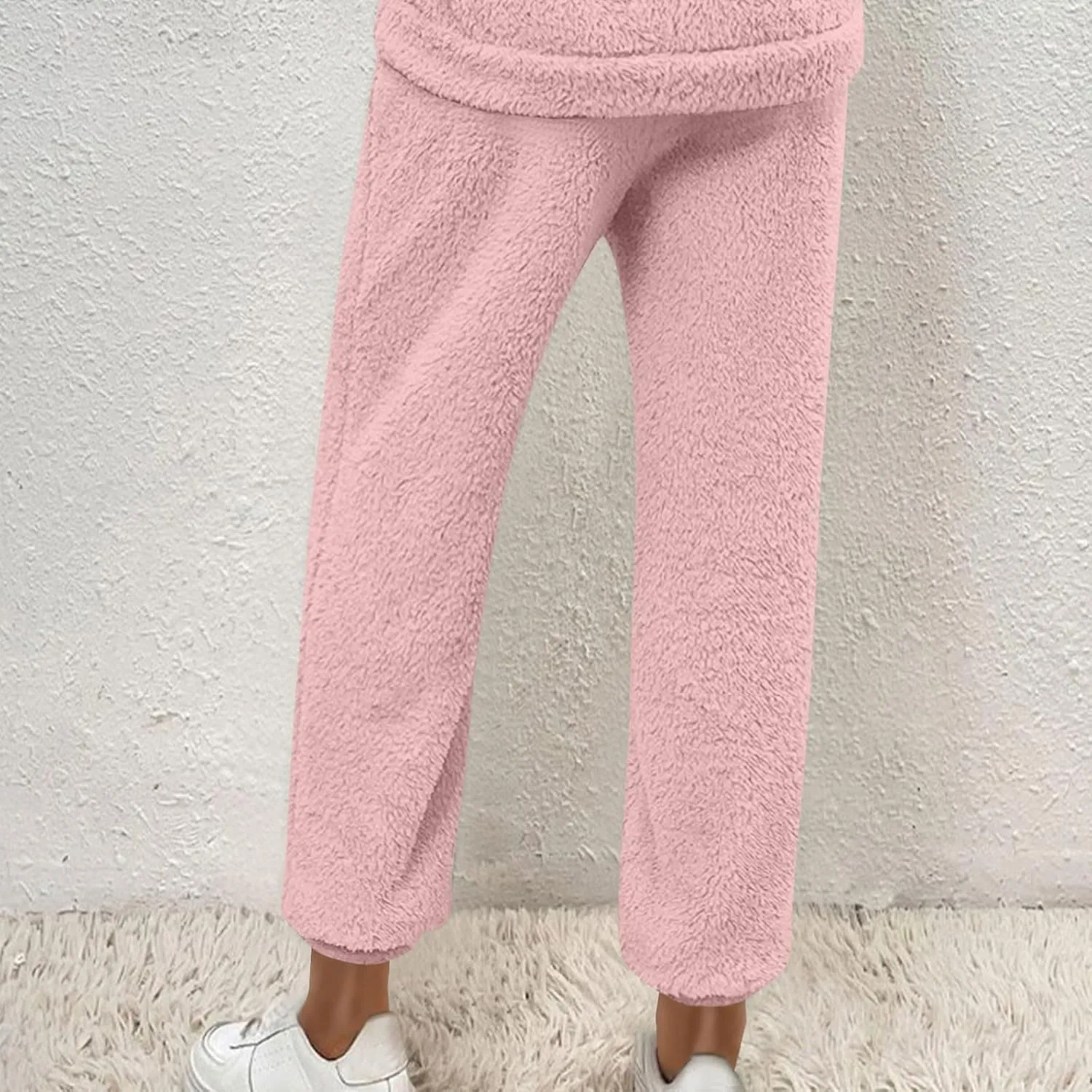Womens Plush Fuzzy Pajama Pants Winter Thermal Cinch Bottoms Lounge Pj Pants Cozy Fleece Soft Home Sleepwear Trousers