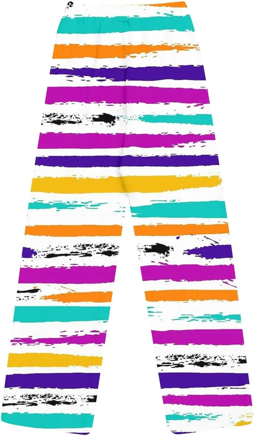 Women's Plush Pajama Pants, Soft Fluffy Fleece Warm Striped Pjs Bottoms Sleepwear Winter Comfy Fuzzy Lounge Pants