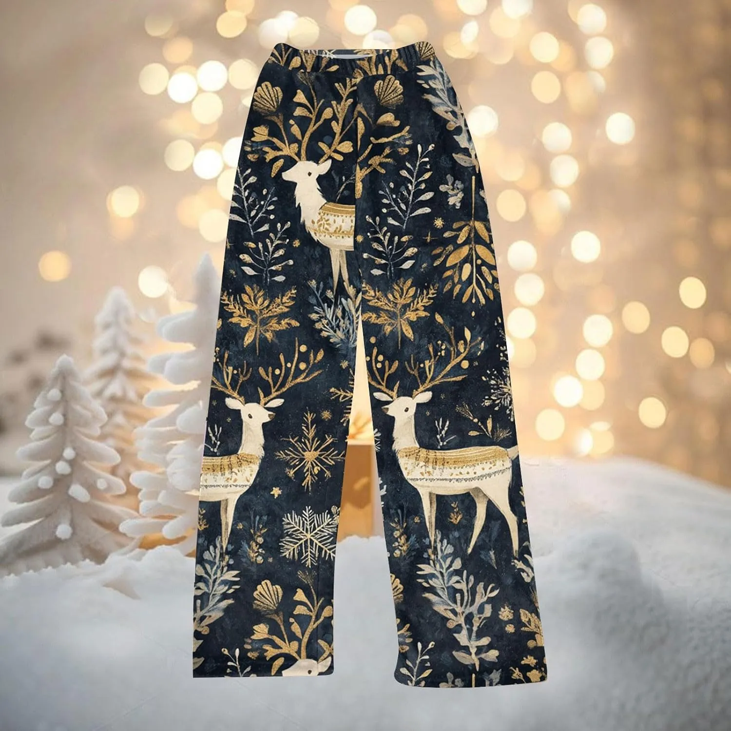 Womens Plush Pajama Pants Wide Leg Boho Floral Print Fluffy Winter Warm Fuzzy Fleece Lounge Bottoms Sleepwear