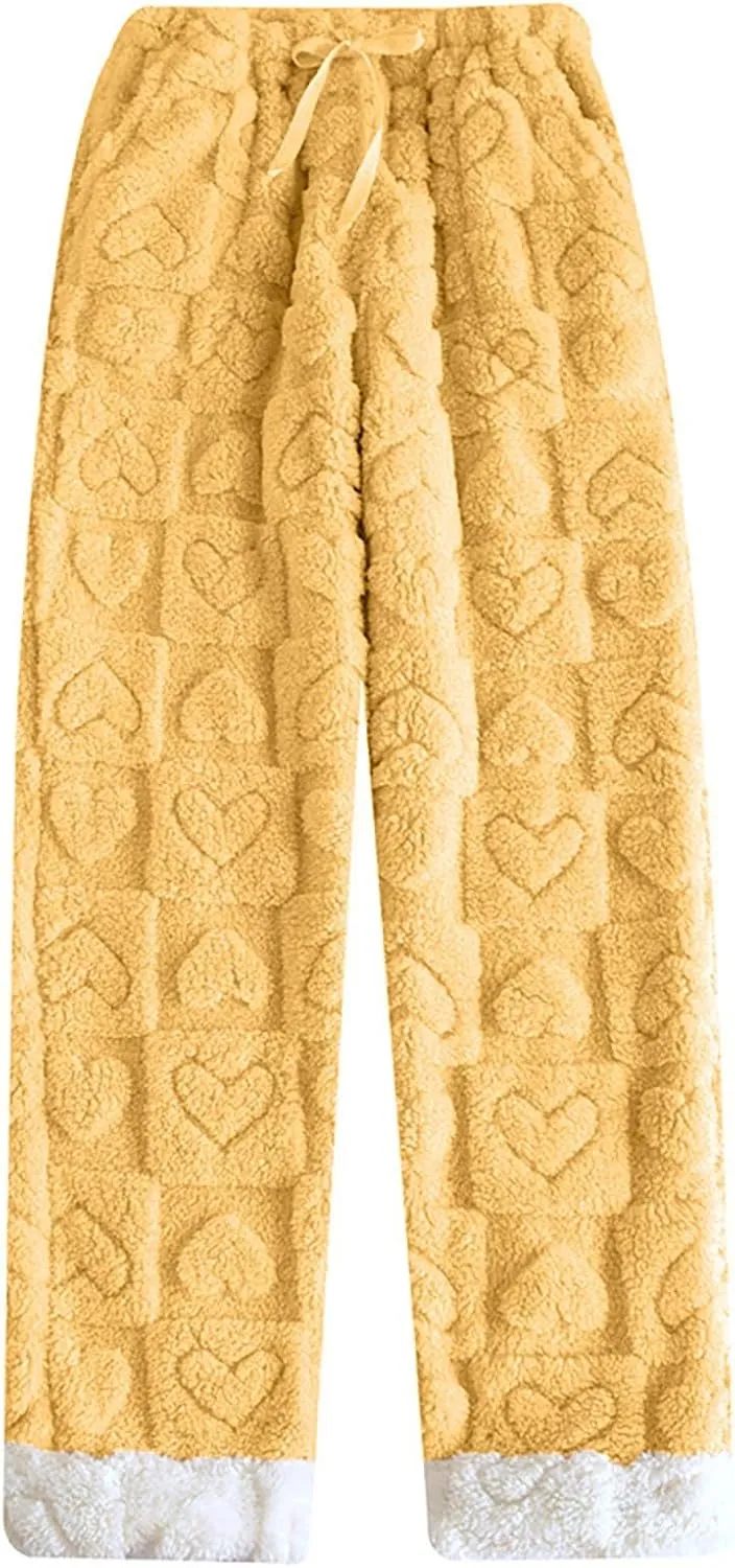 Women's Soft Fleece Pajama Pants Plush Fuzzy Pajama Pants Bottoms Plus Size Lounge Pants Drawstring Fluffy Sleepwear