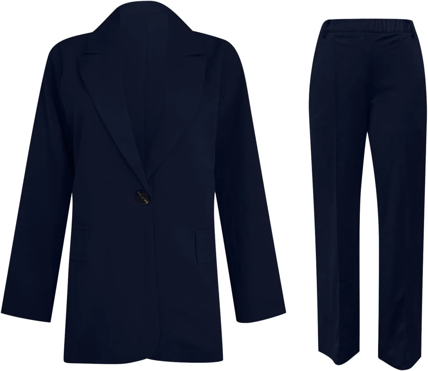 Women's Spring/Fall Two Piece Outfits Dressy Blazer Jacket and Wide Leg Pants Pockets Business Casual Office Suit Sets