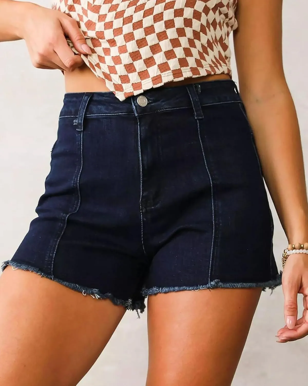 Women's Stretch High Waisted Denim Shorts Star Patchwork Frayed Raw Hem Casual Jean Shorts