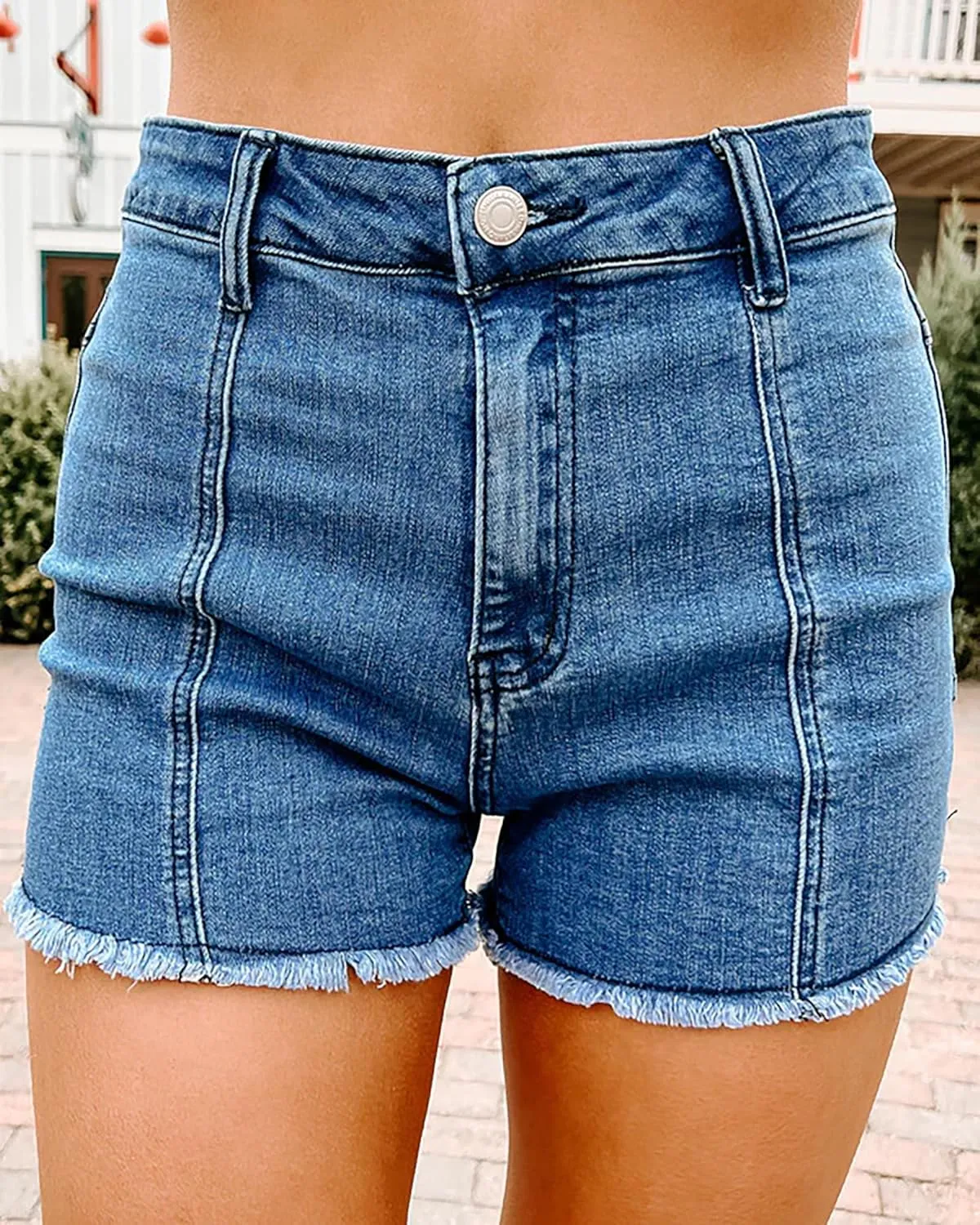 Women's Stretch High Waisted Denim Shorts Star Patchwork Frayed Raw Hem Casual Jean Shorts