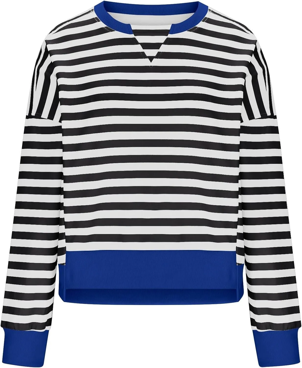 Womens Striped Cropped Sweatshirt Casual Long Sleeve Pullover Shirts Color Block Trendy Fall Clothing Cute Tunic Tops