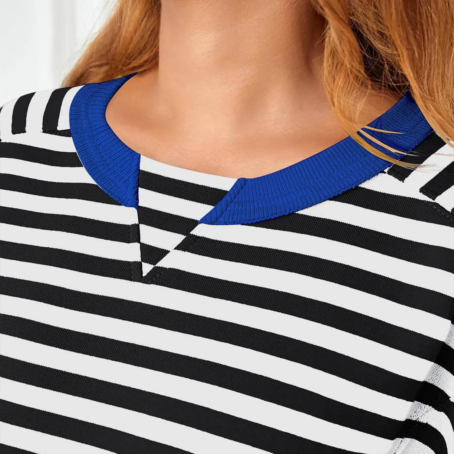 Womens Striped Cropped Sweatshirt Casual Long Sleeve Pullover Shirts Color Block Trendy Fall Clothing Cute Tunic Tops