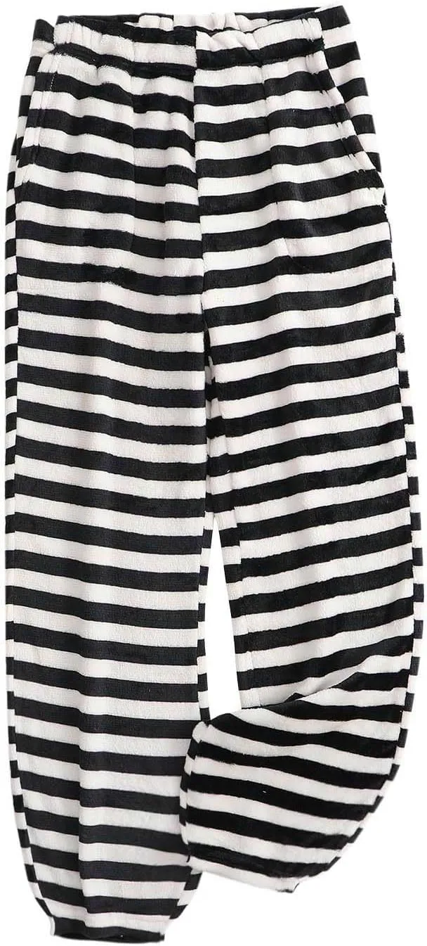 Women's Striped Flannel Pajama Pants Soft Fleece Pj Pants Warm Comfy Lounge Sleepwear High Waist Bottoms with Pockets