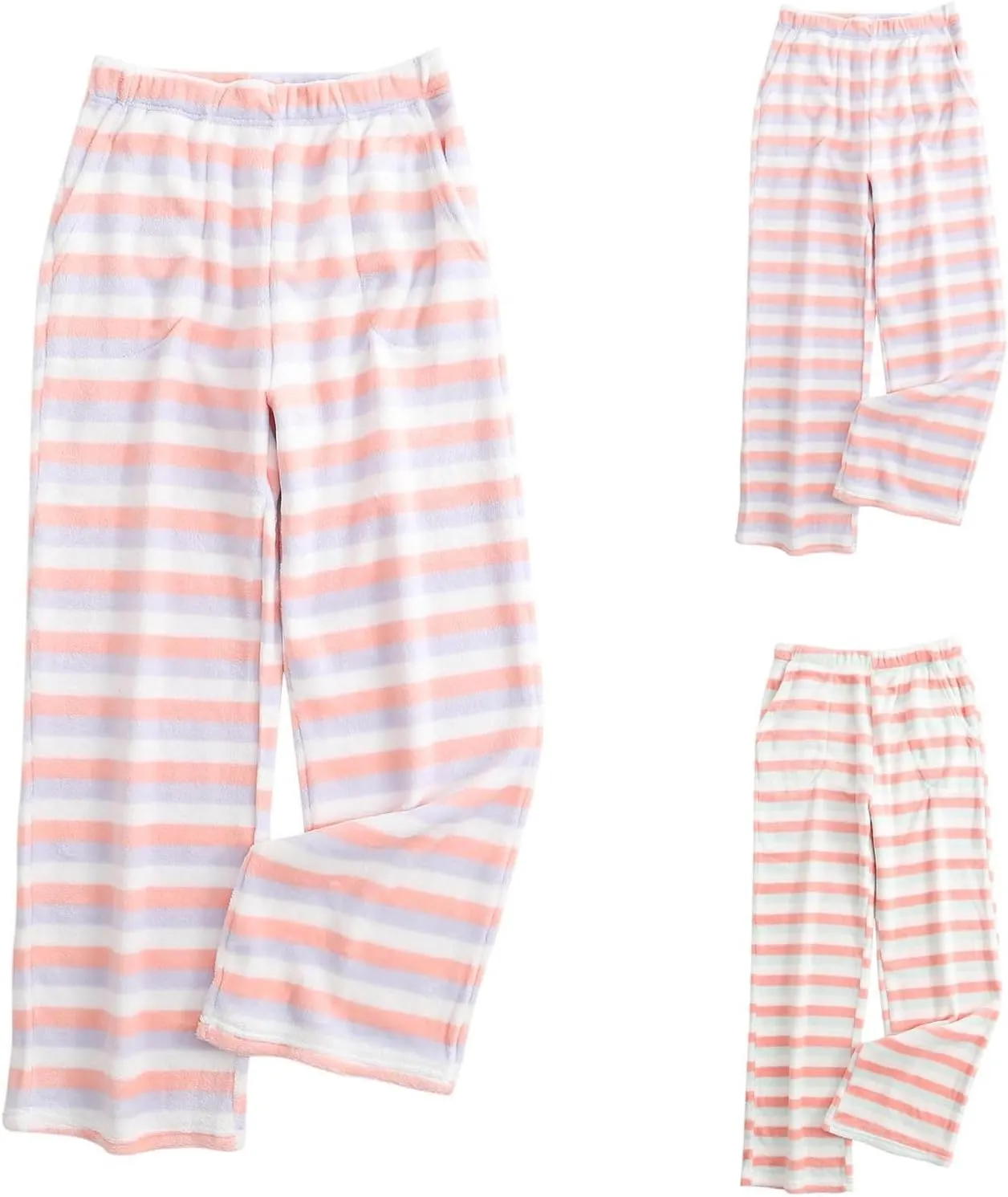 Women's Striped Flannel Pajama Pants Soft Fleece Pj Pants Warm Comfy Lounge Sleepwear High Waist Bottoms with Pockets