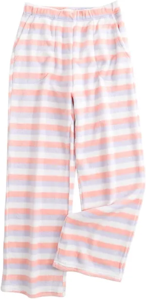 Women's Striped Flannel Pajama Pants Soft Fleece Pj Pants Warm Comfy Lounge Sleepwear High Waist Bottoms with Pockets