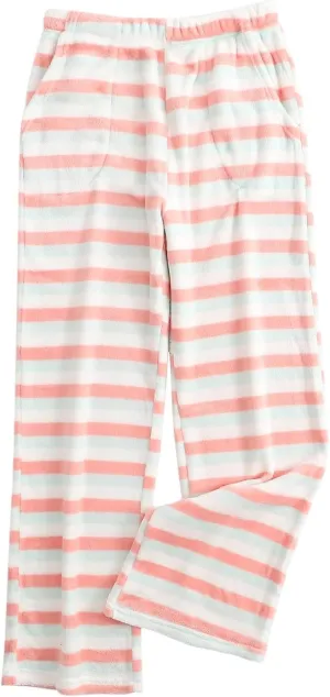 Women's Striped Flannel Pajama Pants Soft Fleece Pj Pants Warm Comfy Lounge Sleepwear High Waist Bottoms with Pockets