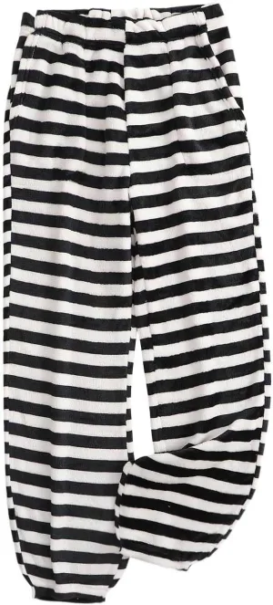 Women's Striped Flannel Pajama Pants Soft Fleece Pj Pants Warm Comfy Lounge Sleepwear High Waist Bottoms with Pockets
