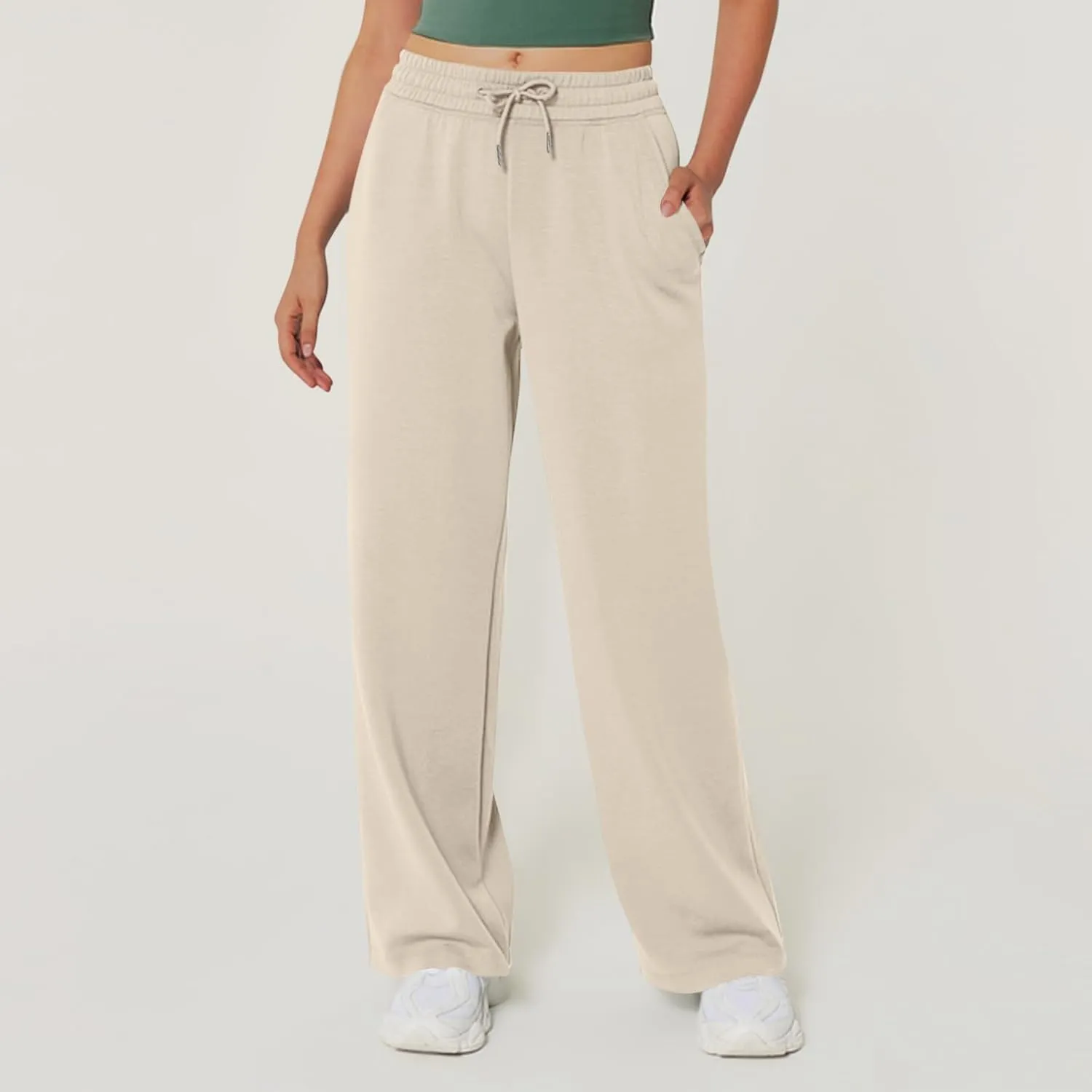 Womens Sweatpants 2025 Baggy Wide Fleece Lined Straight Leg Pants Drawstring Athletic Flared Joggers Pockets