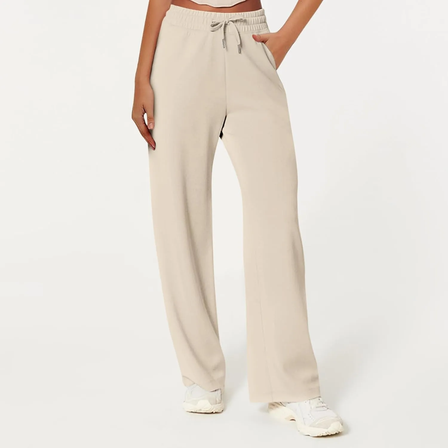 Womens Sweatpants 2025 Baggy Wide Fleece Lined Straight Leg Pants Drawstring Athletic Flared Joggers Pockets