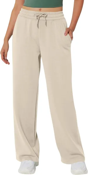Womens Sweatpants 2025 Baggy Wide Fleece Lined Straight Leg Pants Drawstring Athletic Flared Joggers Pockets