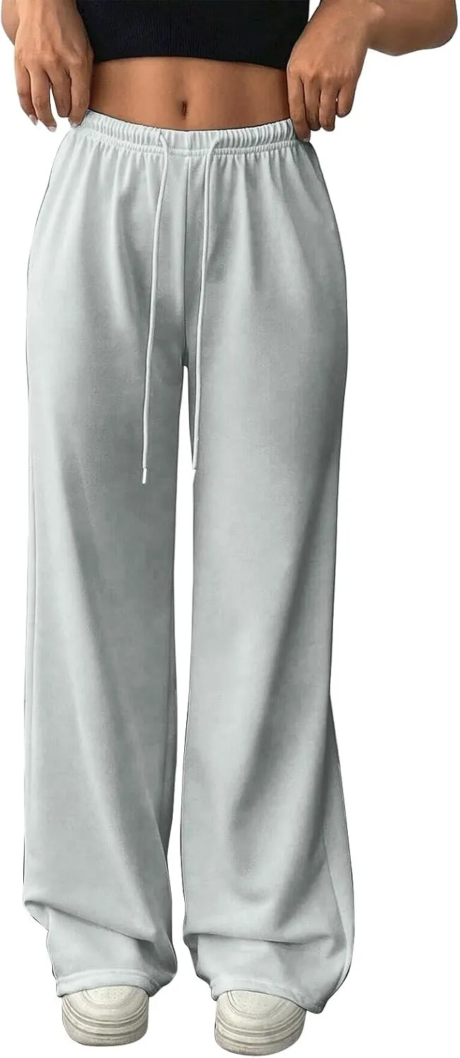 Womens Sweatpants Baggy Wide Fleece Lined Straight Leg Sweatpants Fall Casual Elastic Waist Lounge Yoga Pants