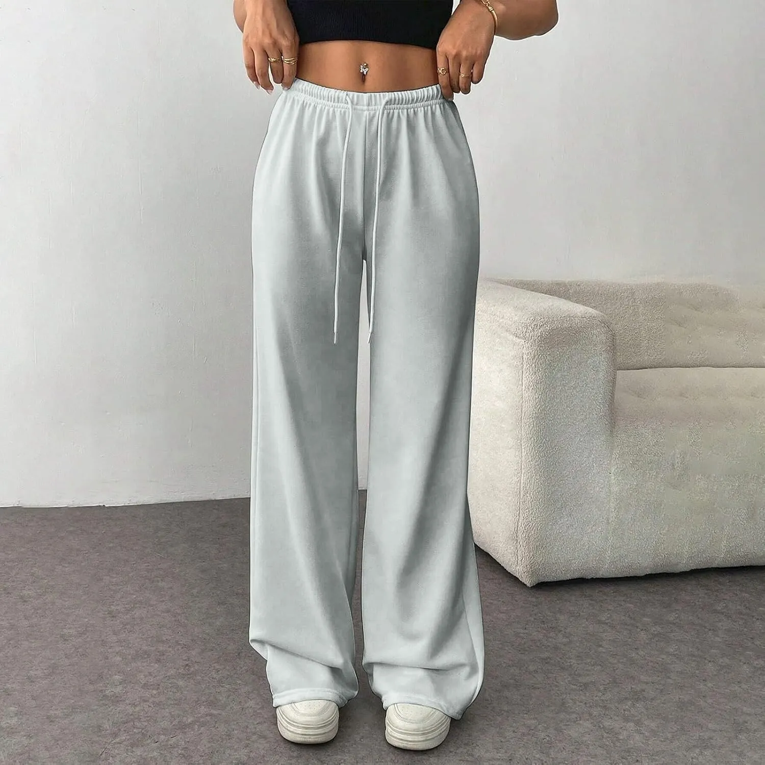 Womens Sweatpants Baggy Wide Fleece Lined Straight Leg Sweatpants Fall Casual Elastic Waist Lounge Yoga Pants
