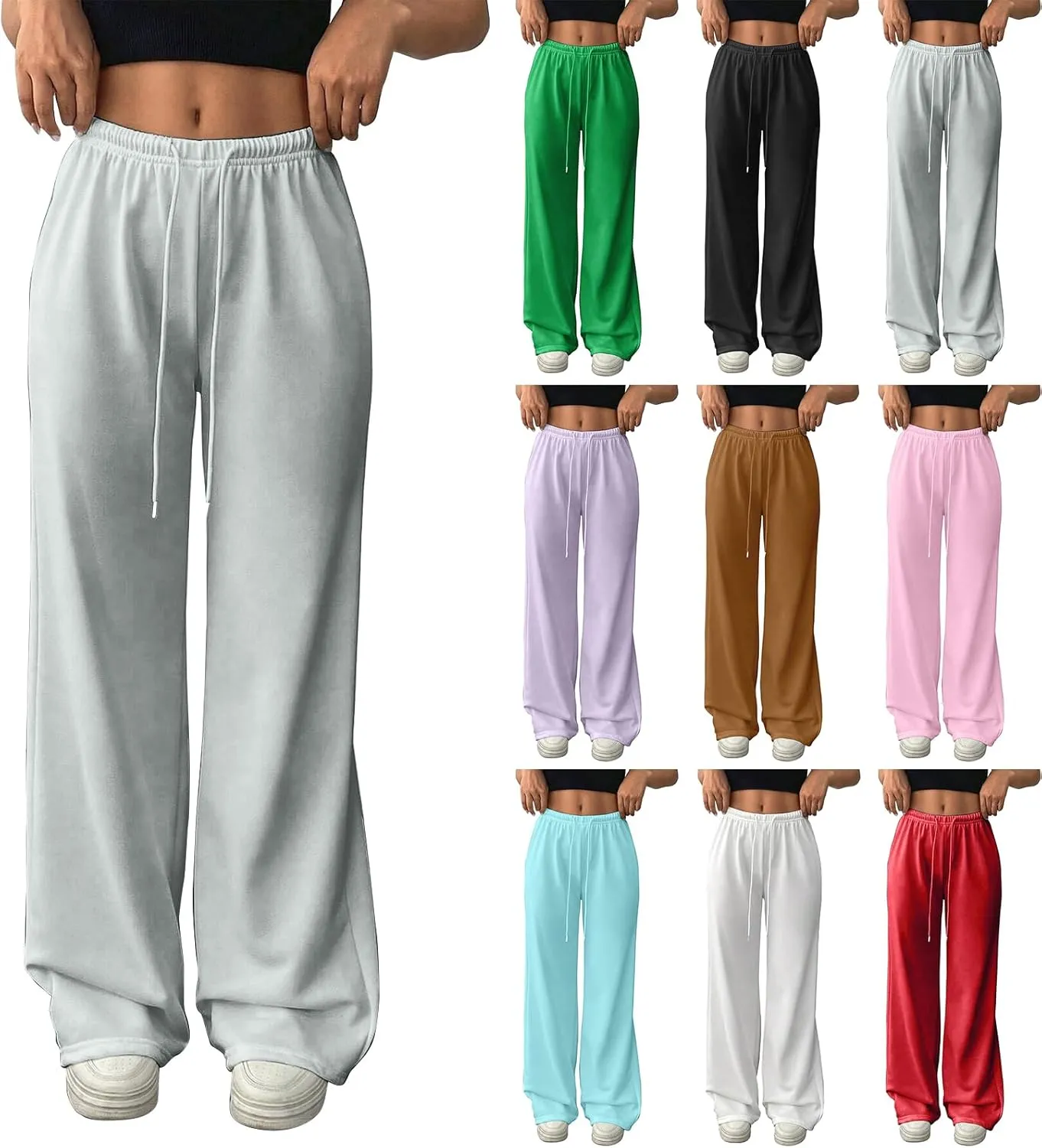 Womens Sweatpants Baggy Wide Fleece Lined Straight Leg Sweatpants Fall Casual Elastic Waist Lounge Yoga Pants