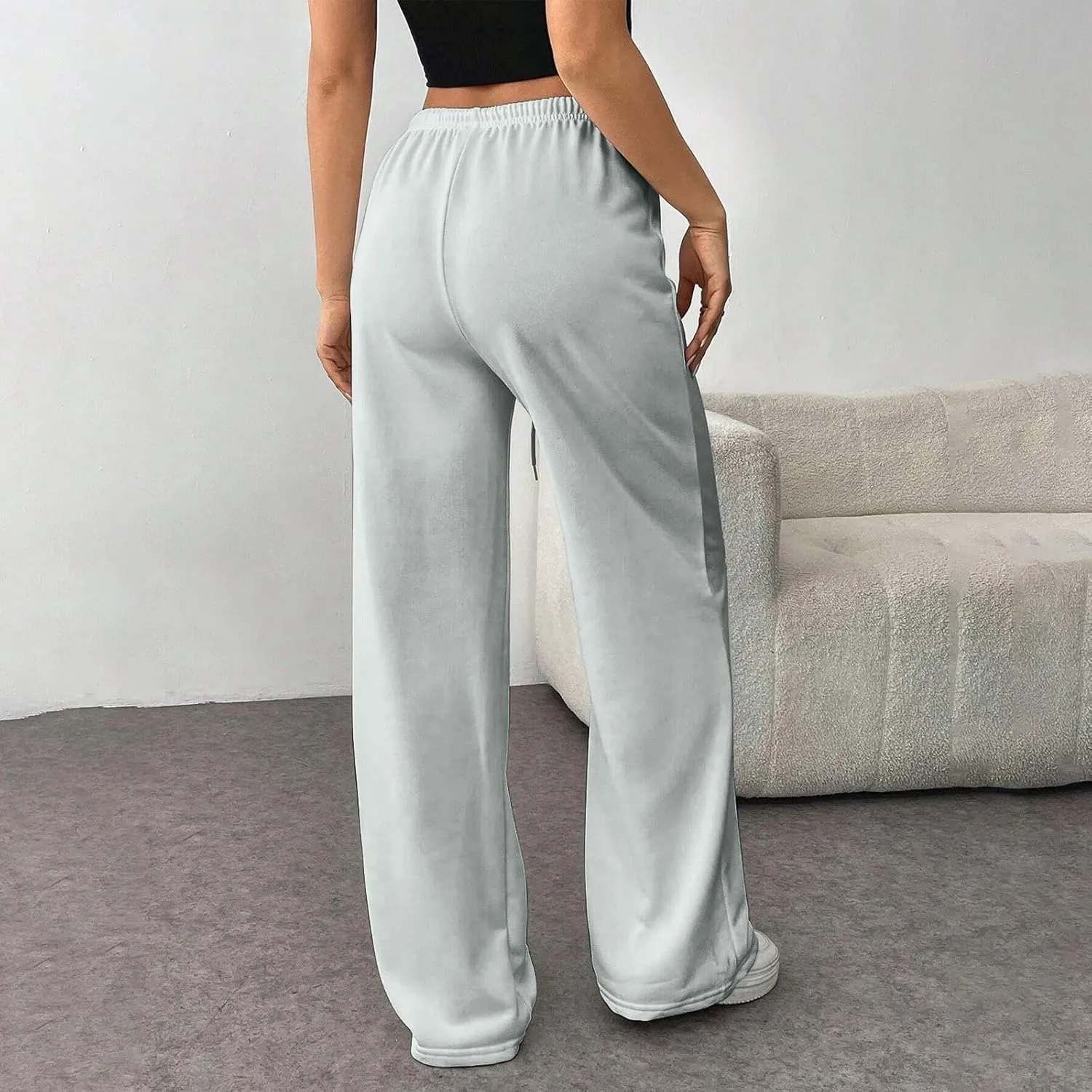 Womens Sweatpants Baggy Wide Fleece Lined Straight Leg Sweatpants Fall Casual Elastic Waist Lounge Yoga Pants