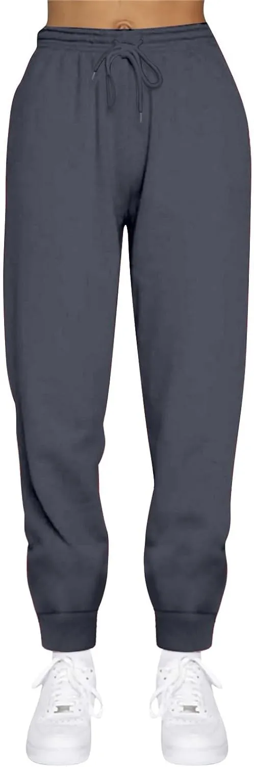 Womens Sweatpants with Pockets Elastic Waist Soft Fall Workout High Waisted Baggy Fleece Sweat Pants with Pockets