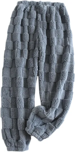 Womens Waffle Coral Fleece Pajama Pants Soft Warm Velvet Pj Bottom Sleepwear Winter Thermal Cozy Lounge Pants Trouser