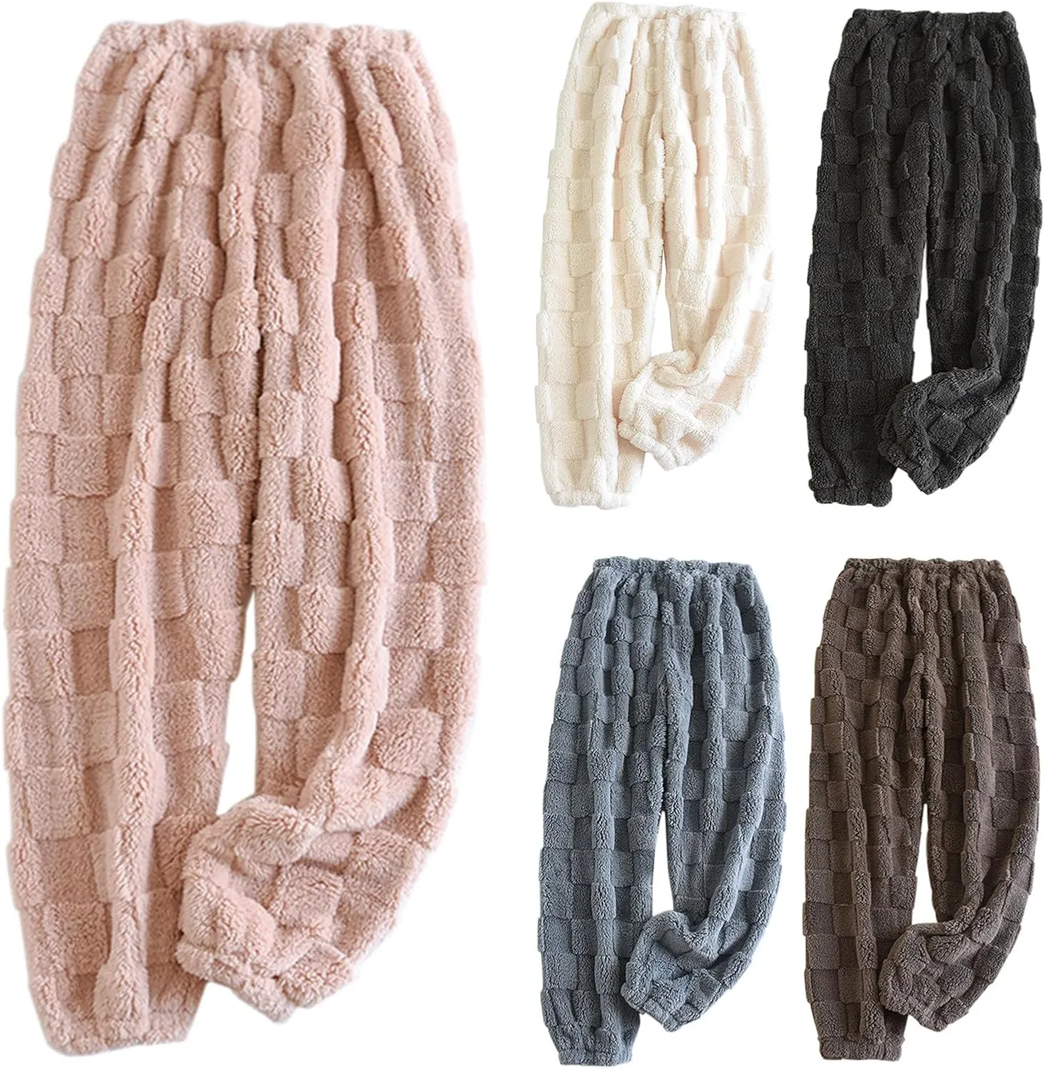 Womens Waffle Coral Fleece Pajama Pants Soft Warm Velvet Pj Bottom Sleepwear Winter Thermal Cozy Lounge Pants Trouser