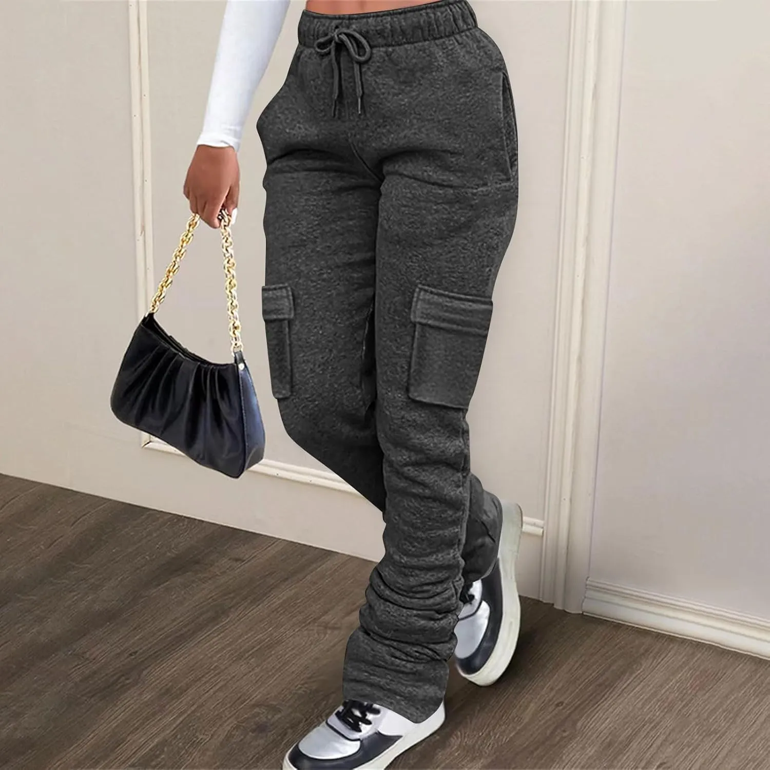 Women's Wide Leg Sweatpants 2025 Trendy Drawstring High Waisted Casual Trousers Jogger Pant Color Block Sweat Pants