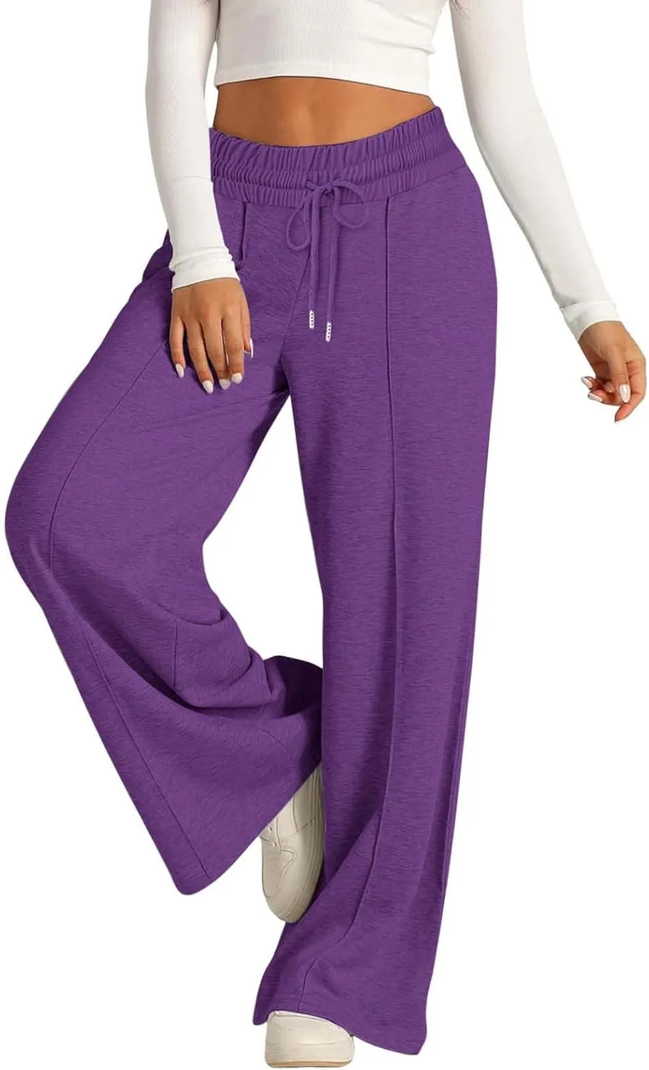 Women's Wide Leg Sweatpants Casual High Waisted Solid Straight Leg Pants Workout Lounge Joggers with Pockets Outfits