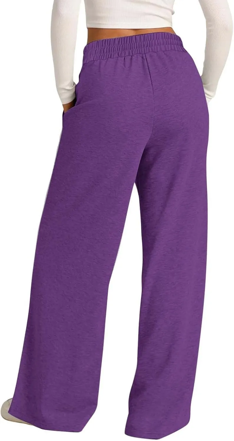 Women's Wide Leg Sweatpants Casual High Waisted Solid Straight Leg Pants Workout Lounge Joggers with Pockets Outfits