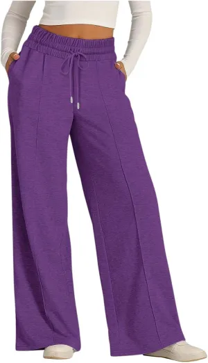 Women's Wide Leg Sweatpants Casual High Waisted Solid Straight Leg Pants Workout Lounge Joggers with Pockets Outfits