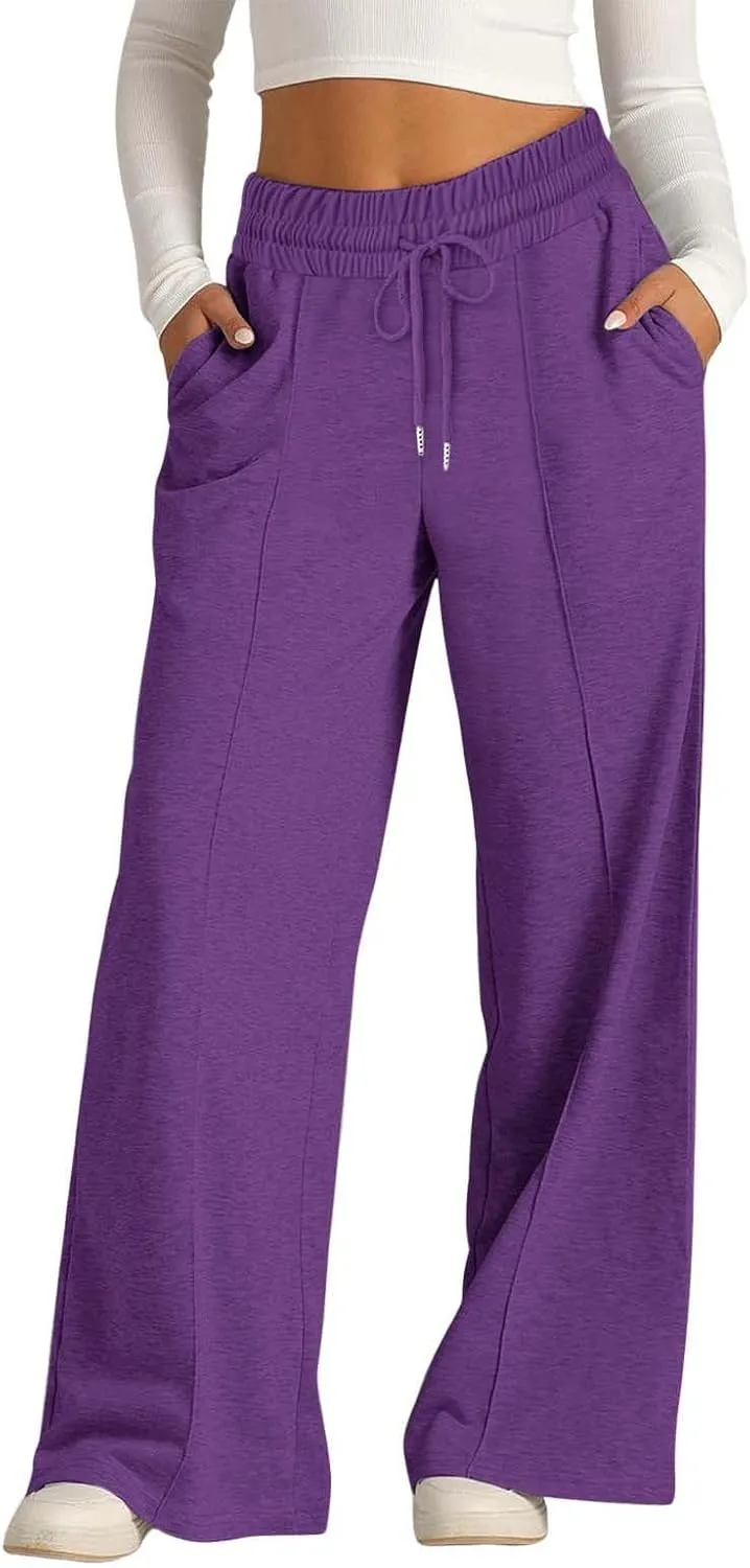 Women's Wide Leg Sweatpants Casual High Waisted Solid Straight Leg Pants Workout Lounge Joggers with Pockets Outfits