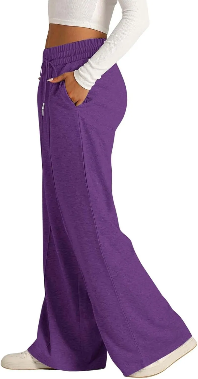 Women's Wide Leg Sweatpants Casual High Waisted Solid Straight Leg Pants Workout Lounge Joggers with Pockets Outfits