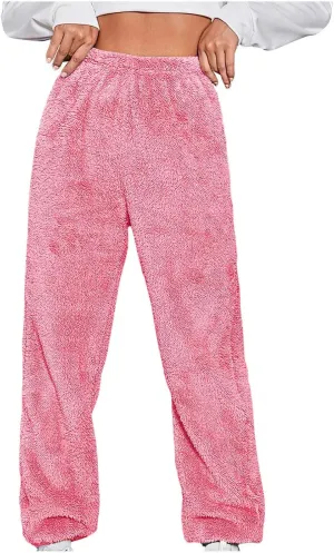 Women's Winter Plus Size Cozy Plush Fur Teddy Joggers Sweatpants Sherpa Lined Fleece Warm Lounge Pants Long Pants