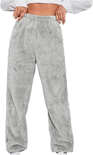 Women's Winter Plus Size Cozy Plush Fur Teddy Joggers Sweatpants Sherpa Lined Fleece Warm Lounge Pants Long Pants