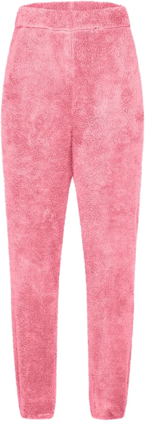 Women's Winter Plus Size Cozy Plush Fur Teddy Joggers Sweatpants Sherpa Lined Fleece Warm Lounge Pants Long Pants