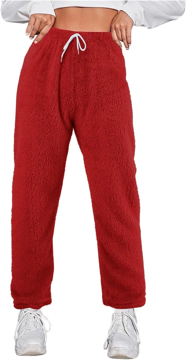 Womens Winter Thermal Fluffy Pajama Pants Coral Plush Thick Pajama Bottoms Lounge Sleepwear Flannel Pants