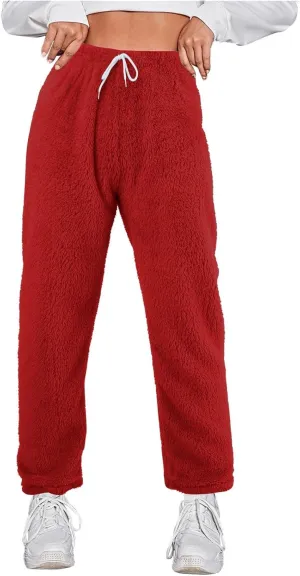 Womens Winter Thermal Fluffy Pajama Pants Coral Plush Thick Pajama Bottoms Lounge Sleepwear Flannel Pants