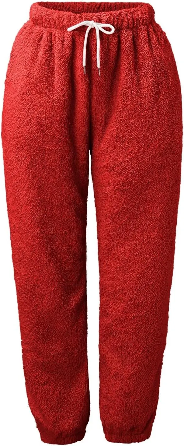 Womens Winter Thermal Fluffy Pajama Pants Coral Plush Thick Pajama Bottoms Lounge Sleepwear Flannel Pants