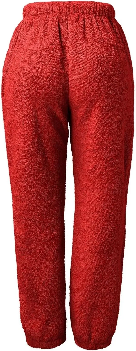Womens Winter Thermal Fluffy Pajama Pants Coral Plush Thick Pajama Bottoms Lounge Sleepwear Flannel Pants
