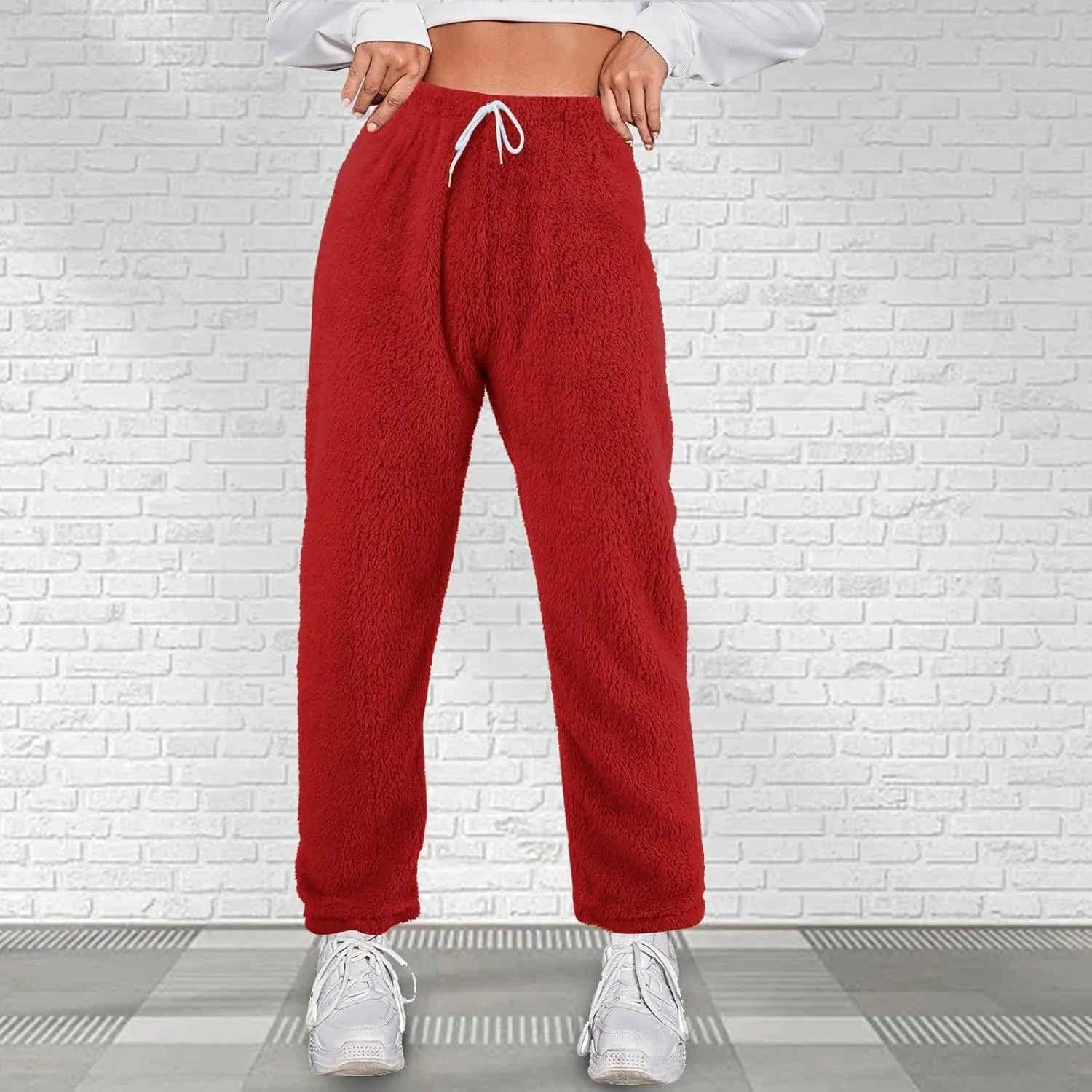 Womens Winter Thermal Fluffy Pajama Pants Coral Plush Thick Pajama Bottoms Lounge Sleepwear Flannel Pants