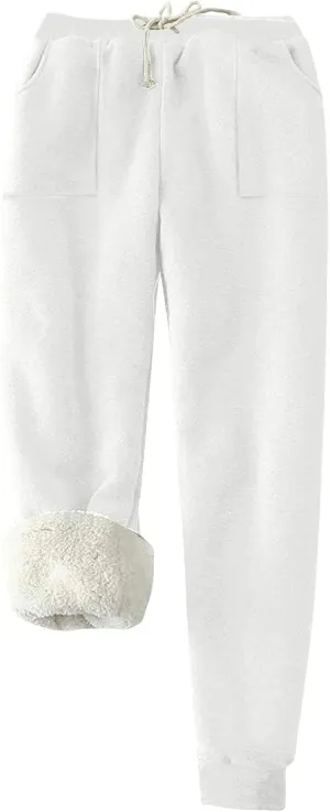 Women's Winter Warm Fleece Joggers Pants Sherpa Lined Thicken Athletic Trousers Drawstring Elastic Waist Sweatpants