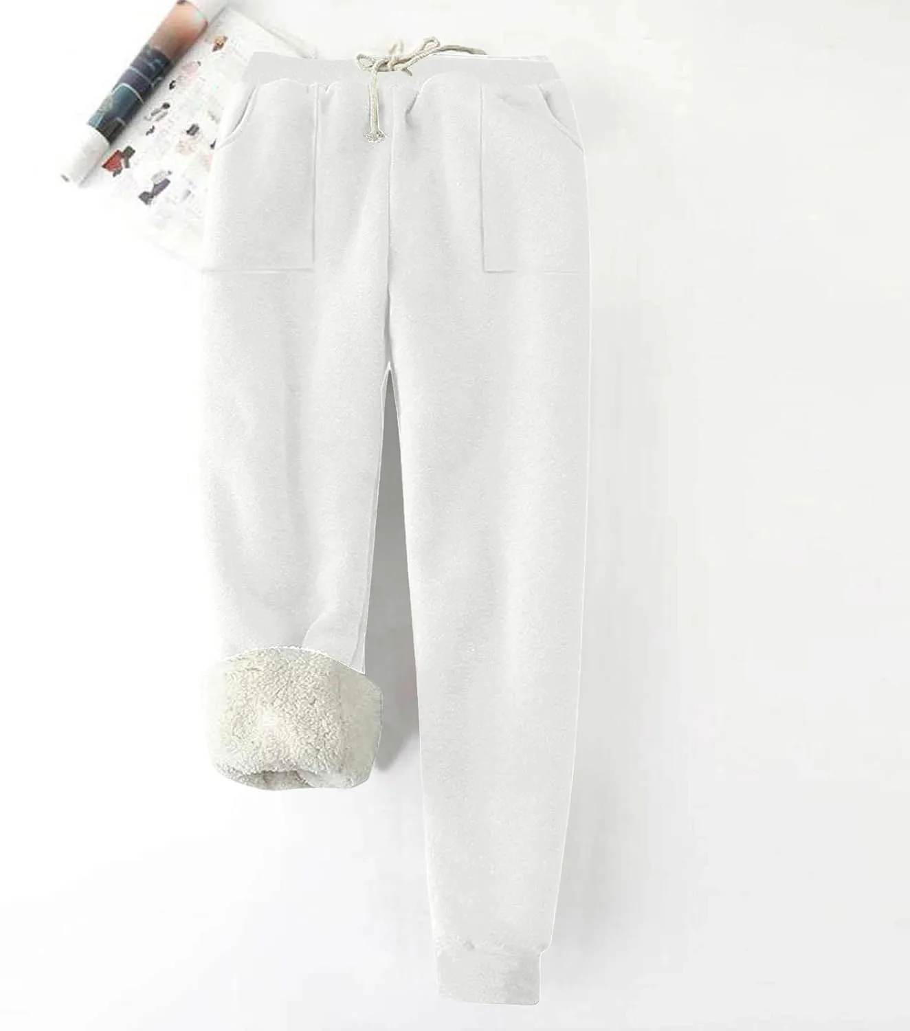 Women's Winter Warm Fleece Joggers Pants Sherpa Lined Thicken Athletic Trousers Drawstring Elastic Waist Sweatpants