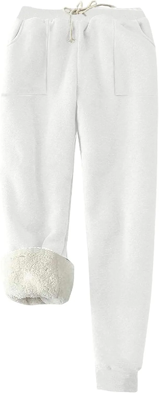 Women's Winter Warm Fleece Joggers Pants Sherpa Lined Thicken Athletic Trousers Drawstring Elastic Waist Sweatpants