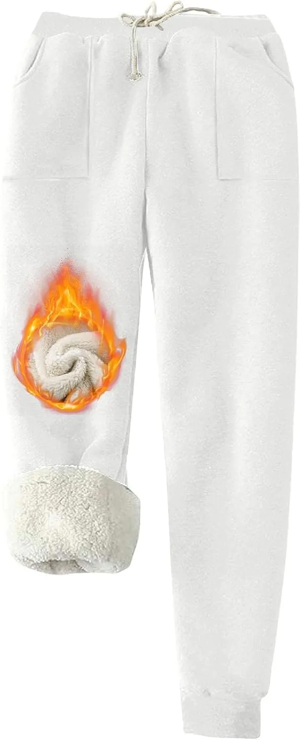 Women's Winter Warm Fleece Joggers Pants Sherpa Lined Thicken Athletic Trousers Drawstring Elastic Waist Sweatpants