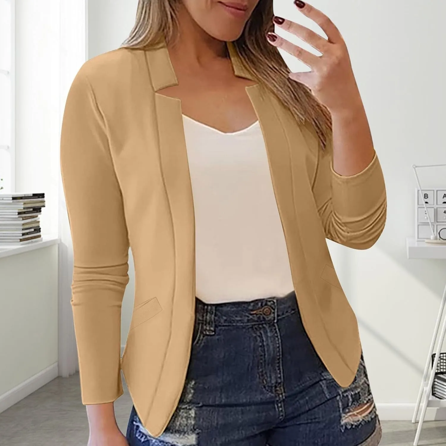 Womens Work Office Blazers 2025 Spring Dressy Casual Long Sleeve Open Front Blazer Cardigans Business Suit Jackets