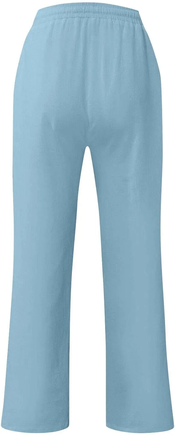 Work Pants for Men Lightweight Soft Cotton Linen Pants 2025 Summer Casual Elastic Waist Lounge Pants with Pockets