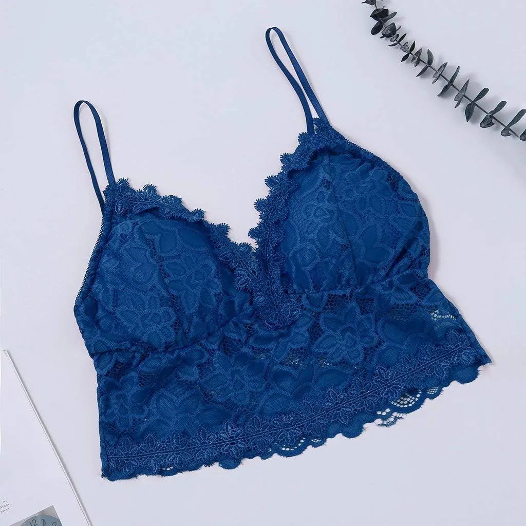 WUAI Women's Floral Lace Bralette Padded Breathable Sexy Racerback Wirefree Lace Bra Bandeau Crop Tops