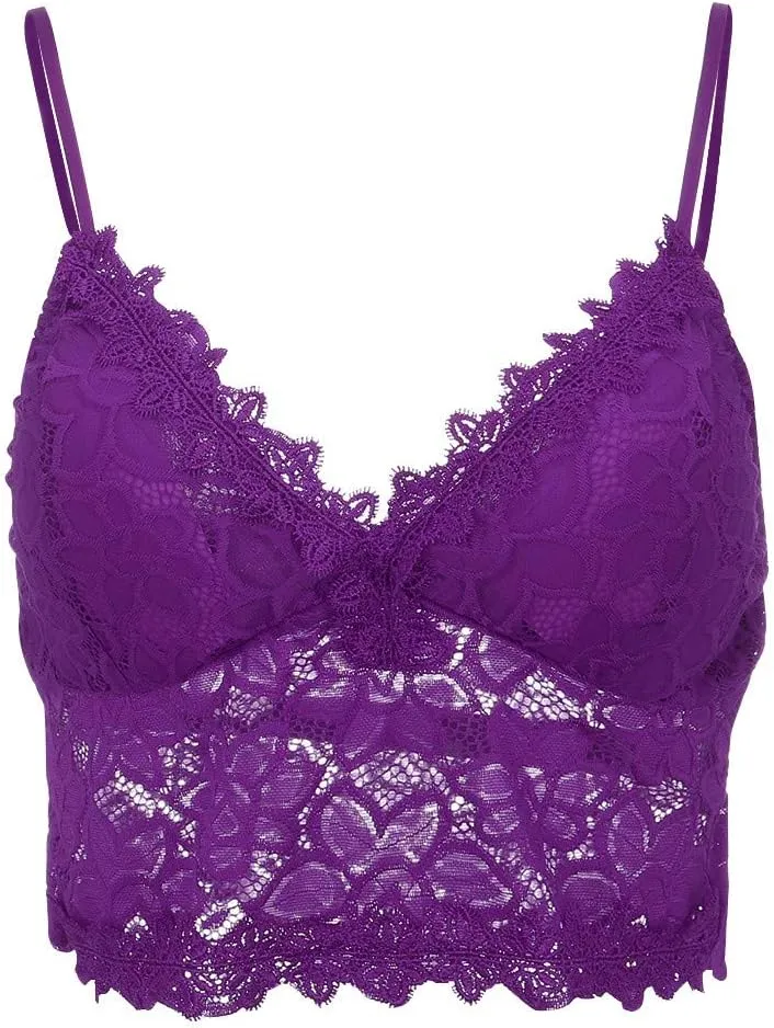 WUAI Women's Floral Lace Bralette Padded Breathable Sexy Racerback Wirefree Lace Bra Bandeau Crop Tops