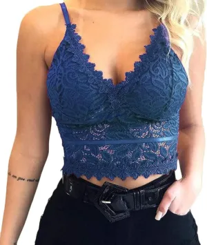 WUAI Women's Floral Lace Bralette Padded Breathable Sexy Racerback Wirefree Lace Bra Bandeau Crop Tops