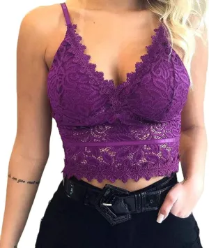 WUAI Women's Floral Lace Bralette Padded Breathable Sexy Racerback Wirefree Lace Bra Bandeau Crop Tops