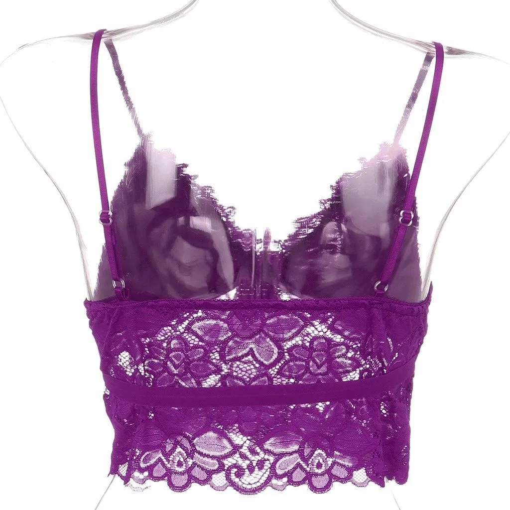 WUAI Women's Floral Lace Bralette Padded Breathable Sexy Racerback Wirefree Lace Bra Bandeau Crop Tops